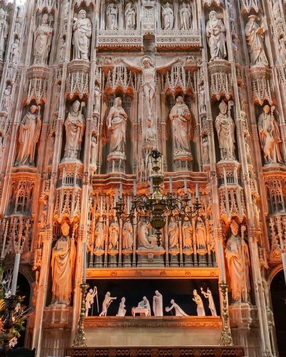 The high altar and crucifix of a cathedral